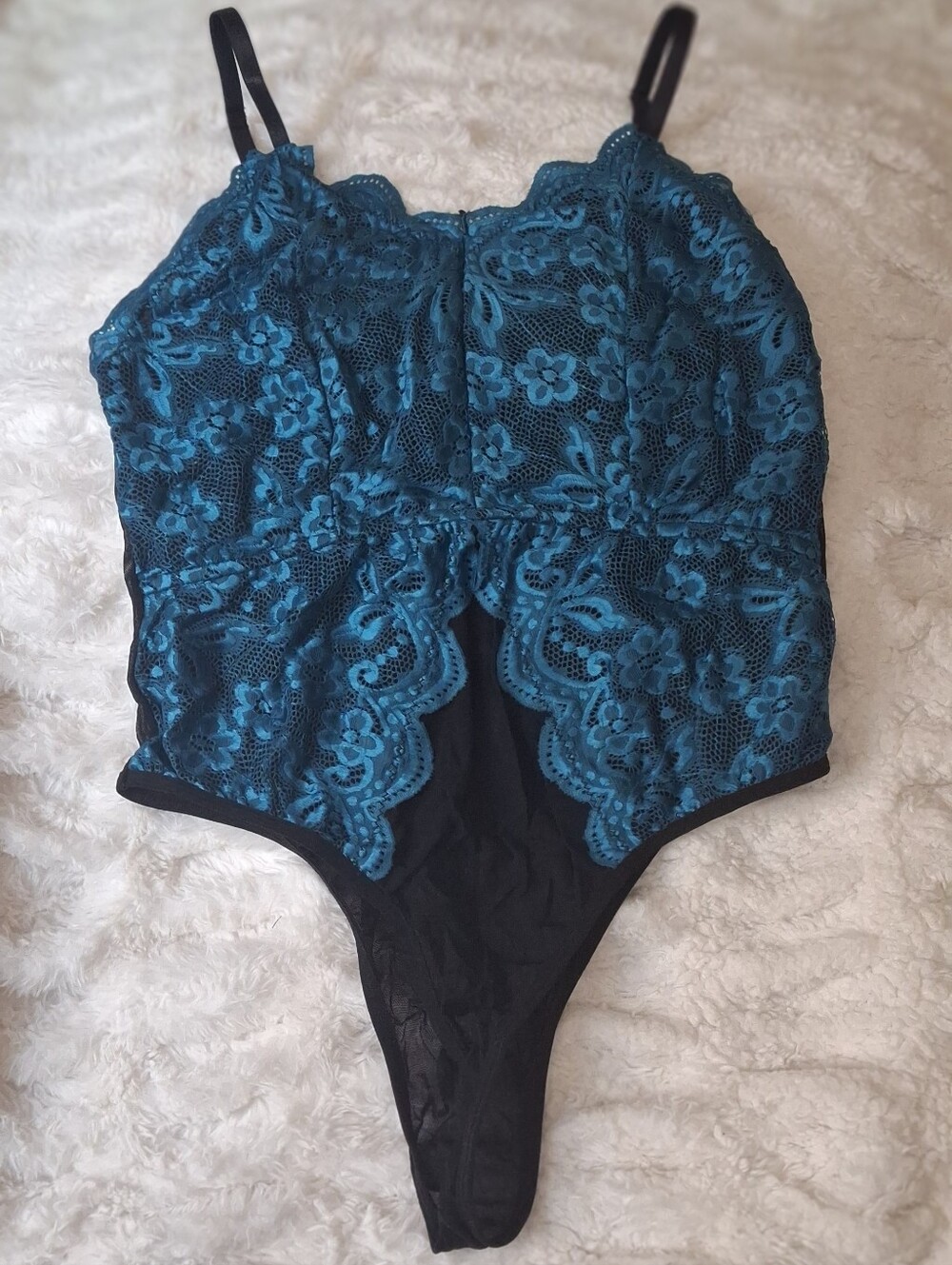 Teal Lace Bodysuit with Black Trim